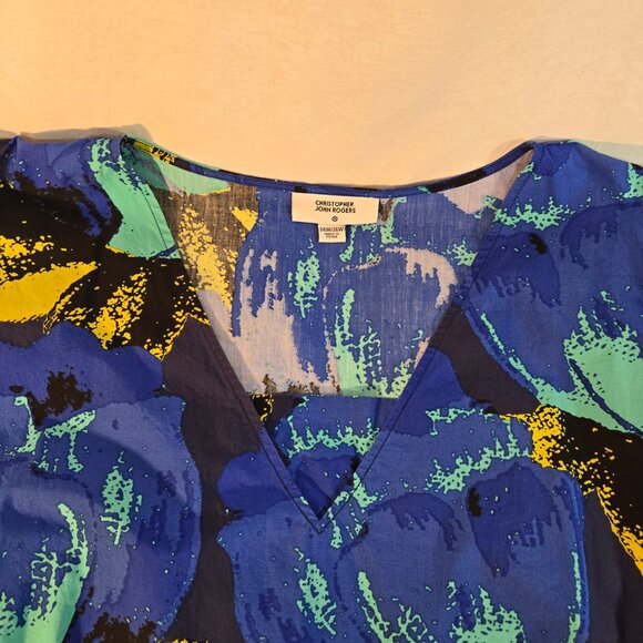 CHRISTOPHER JOHN ROGERS Blue Printed Puff Tired Dress Size 24W/26W New NO Tags! - Picture 9 of 16